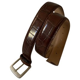 Yves Saint Laurent-Cinturón de piel de cocodrilo estampado vintage-Castaño