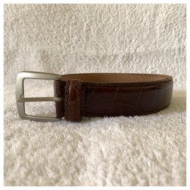 Yves Saint Laurent-Vintage printed croc leather belt-Brown