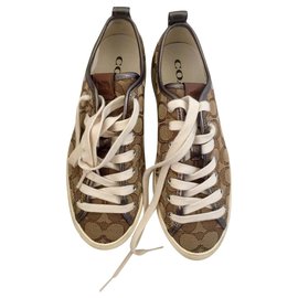 Coach Katelyn sneaker with gold trim Brown Golden Caramel Suede