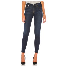 7 For All Mankind-Röhrenjeans mit hoher Taille-Dunkelblau