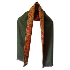 Lenço Hermès de seda e angorá verde e laranja Verde Laranja
