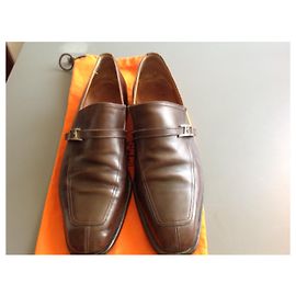 Hermès Brown Leather Loafers with Gold H Strap Brown