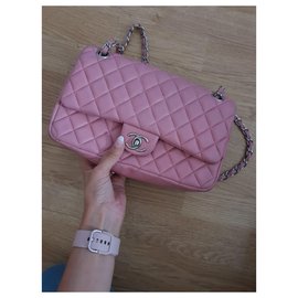 Chanel-Bolsa chanel rosa clássica-Rosa