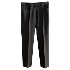 Yves Saint Laurent-Pantaloni in lana grigio scuro-Grigio antracite