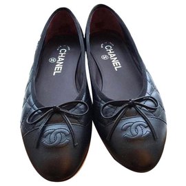Chanel-CHANEL BALLERINES BALLERINE BALLET FLATS QUILTED WITH BOX-Noir