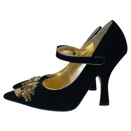 Dolce & Gabbana-NWOB Dolce & Gabbana Runway Black Gold Evening Mary Jane Heels-Preto,Dourado