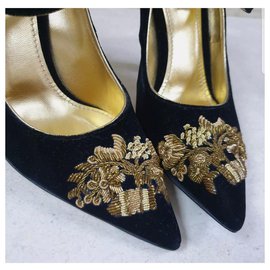 Dolce & Gabbana-NWOB Dolce & Gabbana Runway Black Gold Evening Mary Jane Heels-Nero,D'oro