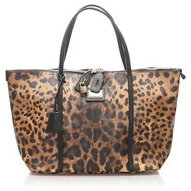 Dolce & Gabbana Dolce&Gabbana Brown Leopard Print Leather Tote Bag Brown Black