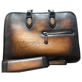 Porte-documents Deux Jour Berluti Venezia Scritto en cuir Marron