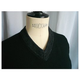 Chanel-CHANEL UNIFORM suéter masculino V de lã preta em excelentes condições TS-Preto