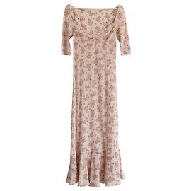 Luisa Beccaria Flieder Rose Print Bias Cut Maxikleid Roh
