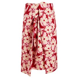 Joseph-Clive tie-front floral-print cotton-poplin skirt.-Pink,Red,Cream