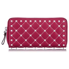 Cartera de cuero rosa Rockstud Spike Valentino Rosa Blanco
