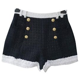 Balmain Black White Tweed Button Shorts  size 38 Black White