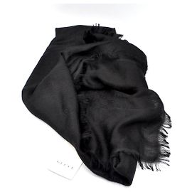 Gucci squared Scarf black Wool-Silk monogram motif Black