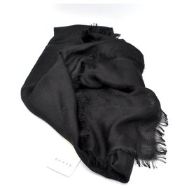 Gucci-Gucci squared Scarf black Wool-Silk monogram motif-Black