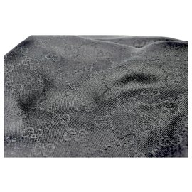 Gucci-Gucci squared Scarf black Wool-Silk monogram motif-Black