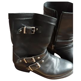 Botas Biker The Kooples em couro preto com caveiras prateadas Preto