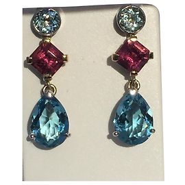 Autre Marque Orecchini d'oro 18 Kt acquamarina topazio e tormaline Gold hardware
