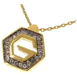 Givenchy Gold Hexagon G Logo Rhinestone Pendant Necklace Golden