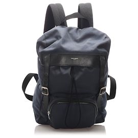 Yves Saint Laurent YSL Blue Utilitarian Hunting Canvas Backpack Blue Dark blue