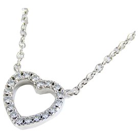 Tiffany & Co-Tiffany Silver 18K Metro Heart Diamond Necklace-Silvery