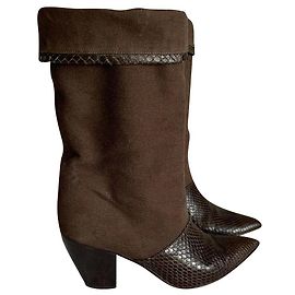 Walter Steiger Botas de couro de pano e pele de cobra Marrom Chocolate