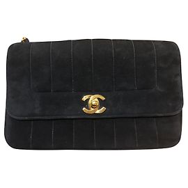 Chanel Handbag Black Deerskin Leather Black
