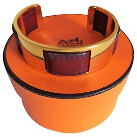 Magnífica pulseira de latão em couro de novilho dourado Hermès Marrom