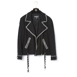 Chanel BLACK TWEED BIKER FR38 Black