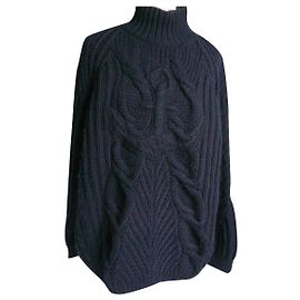 CHANEL Pull laine Torsades « Ancre Marine » Col cheminé Mixte T52 Bleu Marine