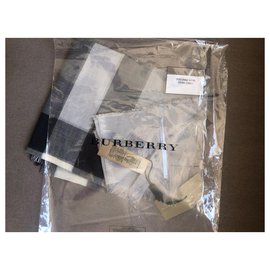 Burberry-Burberry Grey Wool Silk Check Schal-Grau