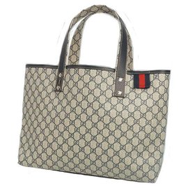 Gucci-Gucci Shelly Damen Einkaufstasche 211134 beige x Navy-Beige,Marineblau