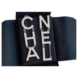 Chanel-Pendientes Chanel con logo "CHA NEL"-Plata,Dorado