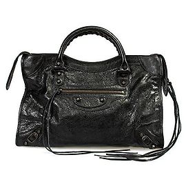 Balenciaga Black Leather Medium City Handbag Black