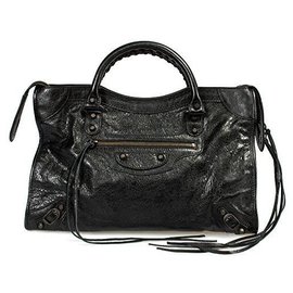 Balenciaga-Balenciaga Black Leather Medium City Handbag-Black