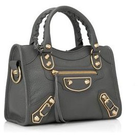 Balenciaga-Balenciaga Grey Leather Mini Edge City Handbag-Dark grey