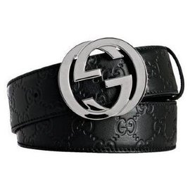 Gucci-Gucci Black Leather Interlocking Guccissima Belt Size 90-Black