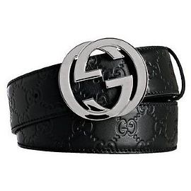 Gucci Black Leather Interlocking Guccissima Gürtelgröße 100 Schwarz
