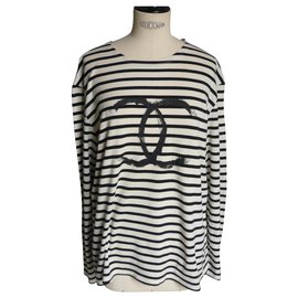 Chanel-CHANEL UNIFORM Camiseta masculina manga comprida marinheiro52-Cru