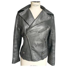 LOUIS VUITTON Silver iridescent anthracite leather jacket very good condition T40 Grey Dark grey