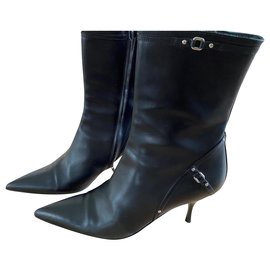 Prada Black Leather Ankle Boots 38 Black