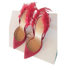 Christian Dior Slingback Kitten Heel Red Leather Red