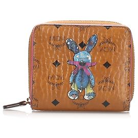 MCM Brown Visetos Mini Rabbit Leather Wallet Brown Blue
