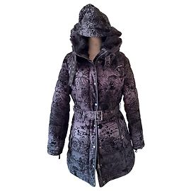 Desigual Hooded Printed Jacket Black Grey Black Grey