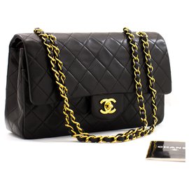 Chanel-Chanel 2.55 solapa forrada 10"Bolso de hombro con cadena clásica Monedero negro-Negro