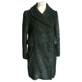 CARVEN Schwarzer Kunstpelzmantel Astrachan-Stil T.34 Schwarz