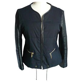 SANDRO Giacca bimateriale nera con maniche in pelle ottime condizioni T.40 Nero