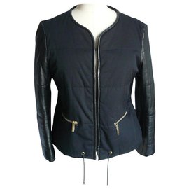 Sandro-SANDRO Black bimaterial jacket with leather sleeves very good condition T.40-Black