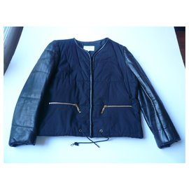 Sandro-SANDRO Black bimaterial jacket with leather sleeves very good condition T.40-Black